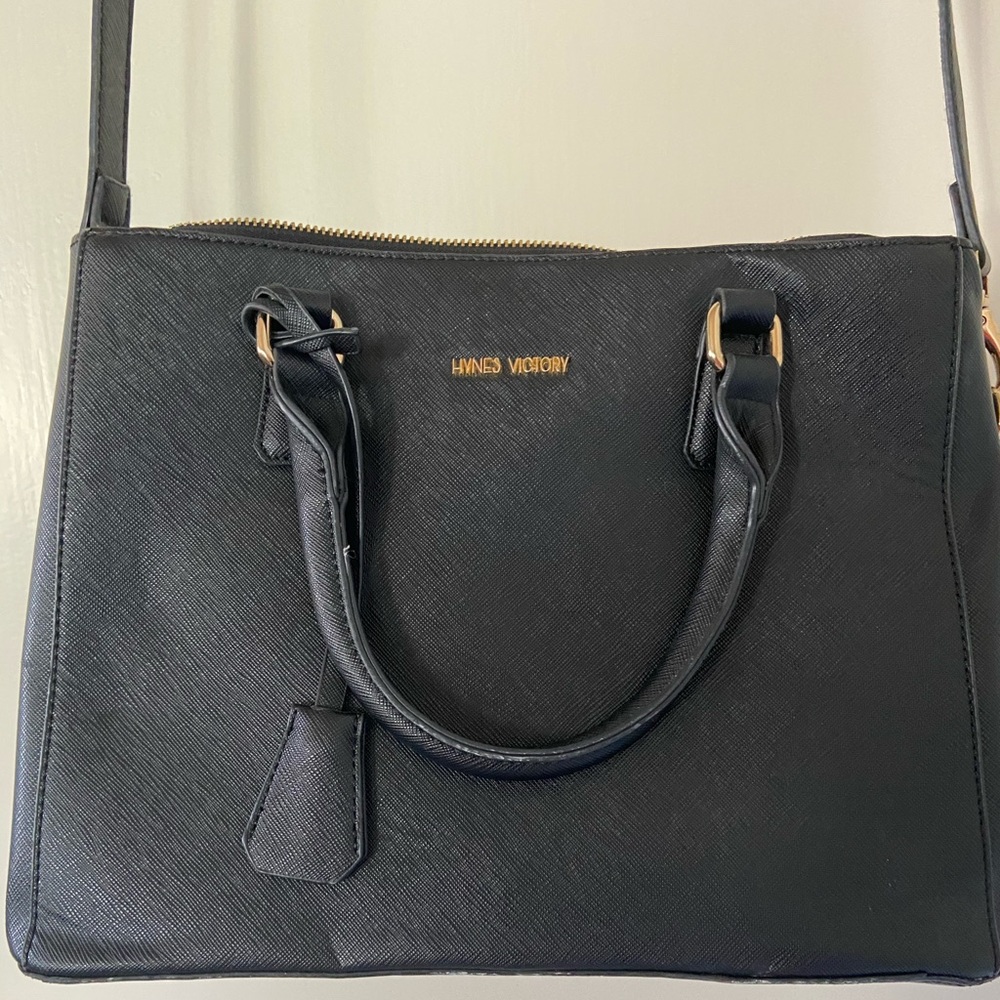 Black satchel purse faux leather EUC